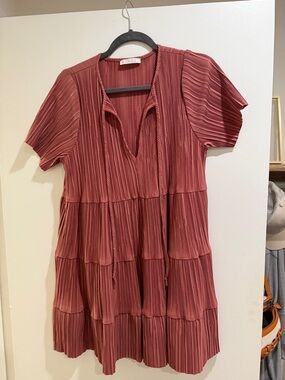 Women's Rust Tiered Pleated Dress- Karlie